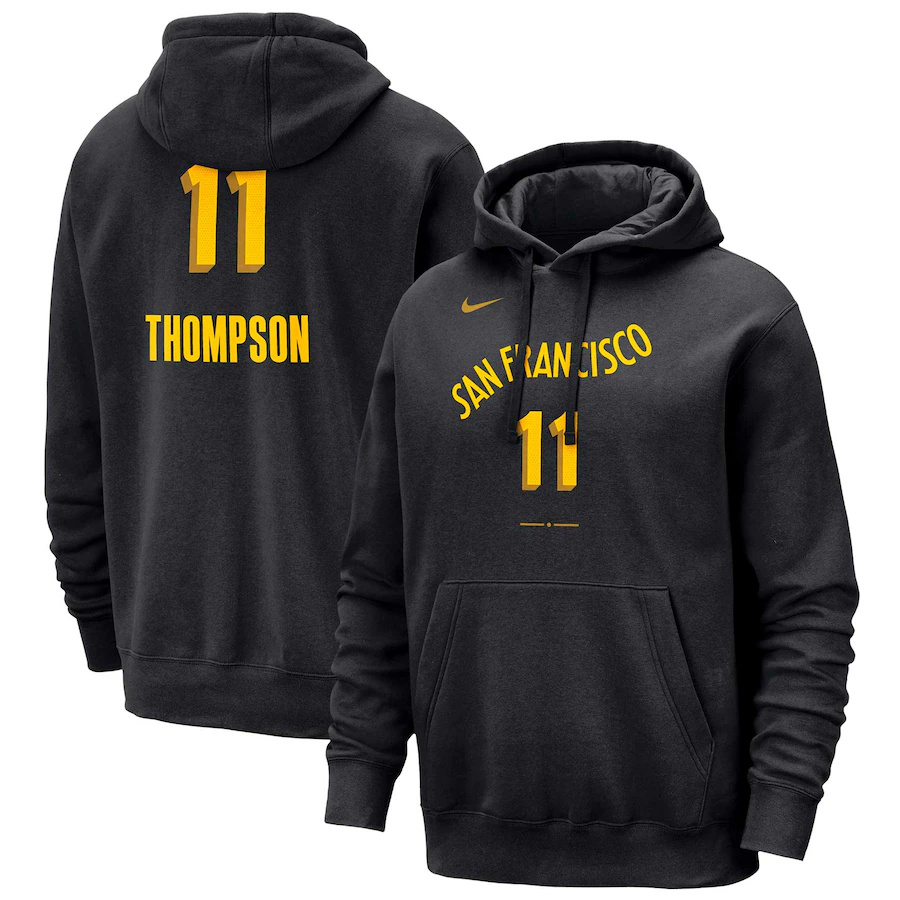 Men's Golden State Warriors #11 Klay Thompson Black 2023/24 City Edition Name & Number Pullover Hoodie